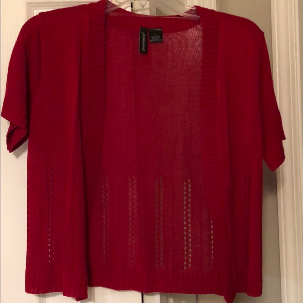 Red cardigan